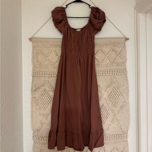 Brown/Mauve Puff Sleeve Dress